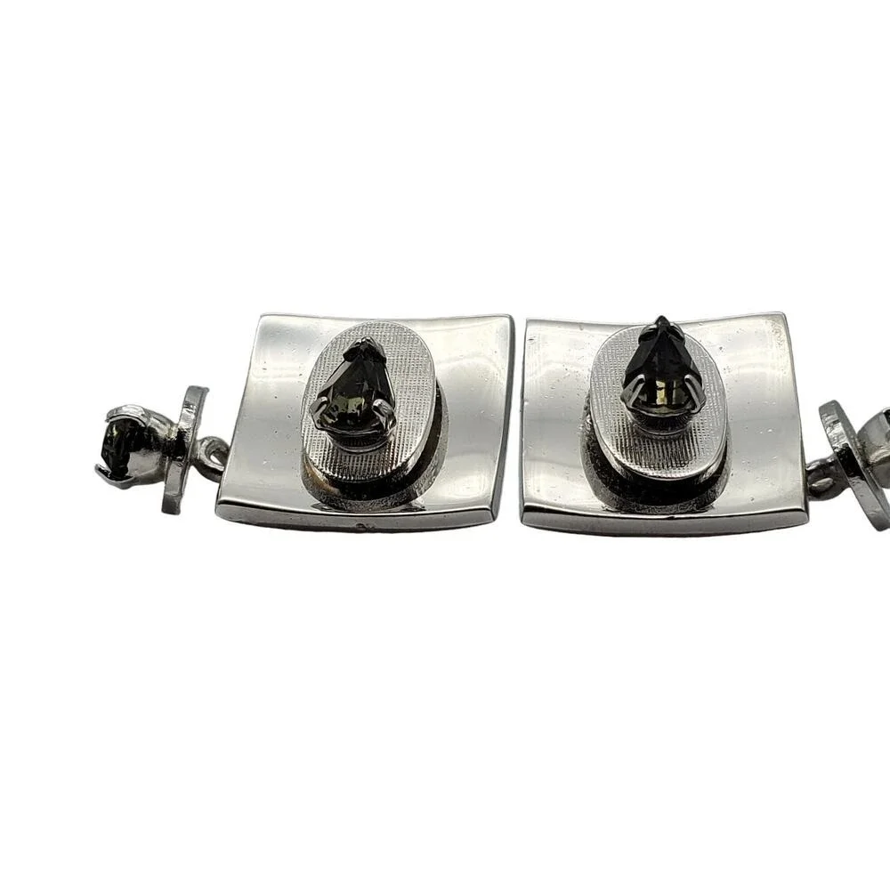 Smoke Faceted Glass Stone Cufflinks Silver Tone Teardrop Double Faced Chainlink